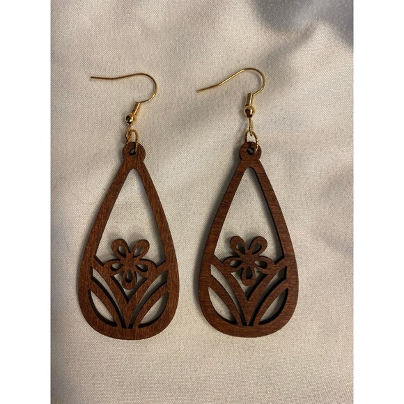 Earrings Dangle Boho Wooden Laser Cut Lightweight Versatile Casual Modern - Picture 1 of 5